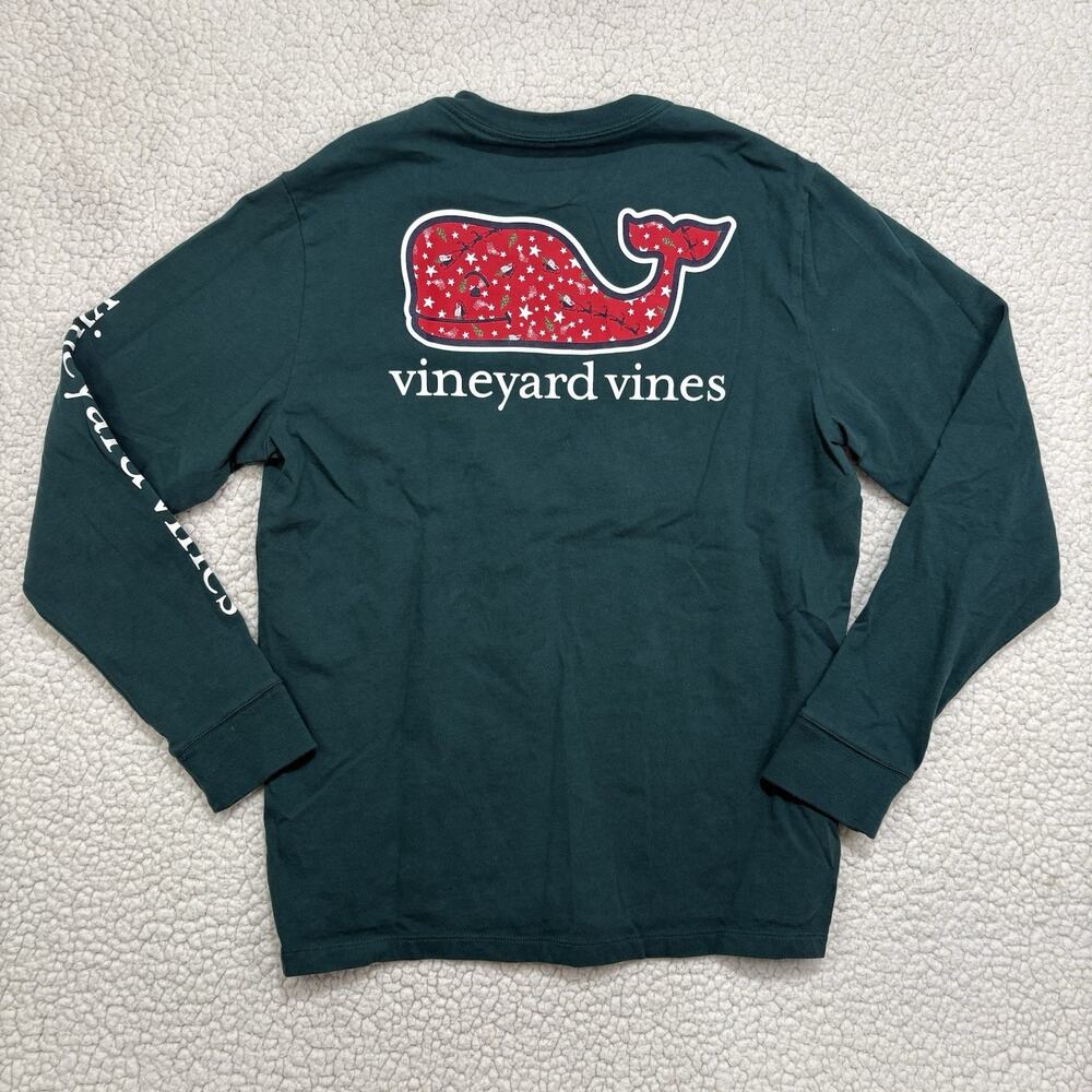 Vineyard Vines Graphic Shirt Youth Large Christmas Whale Long Sleeve Green Red